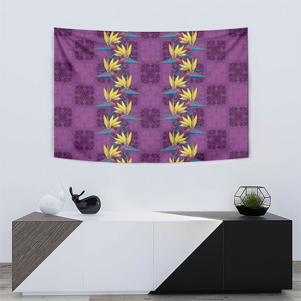 Hawaii Waikiki King Tapestry Purple Quilt With Pua Manu