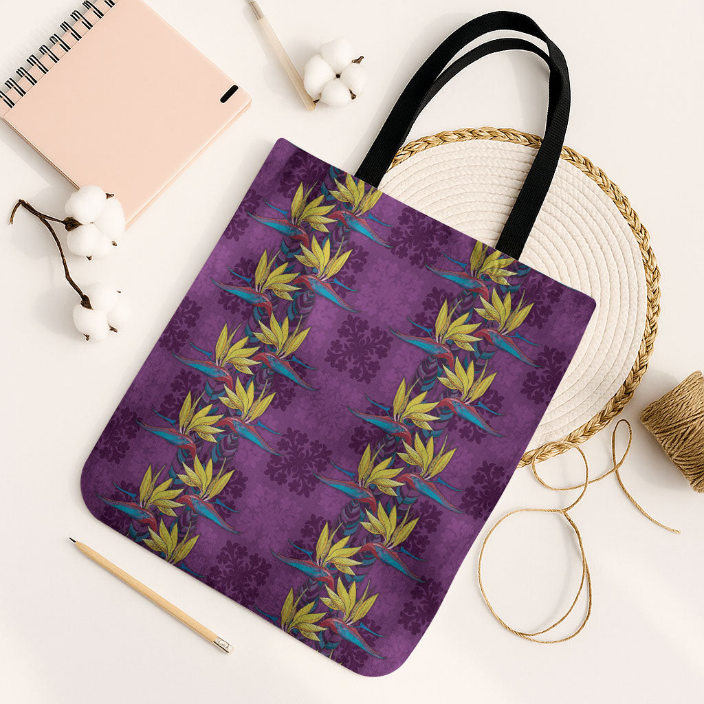 Hawaii Waikiki King Tote Bag Purple Quilt With Pua Manu