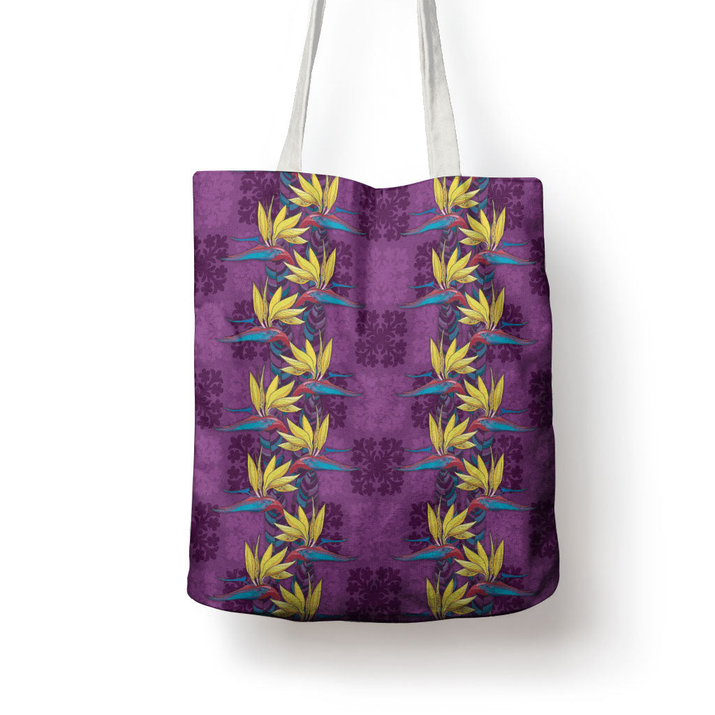 Hawaii Waikiki King Tote Bag Purple Quilt With Pua Manu