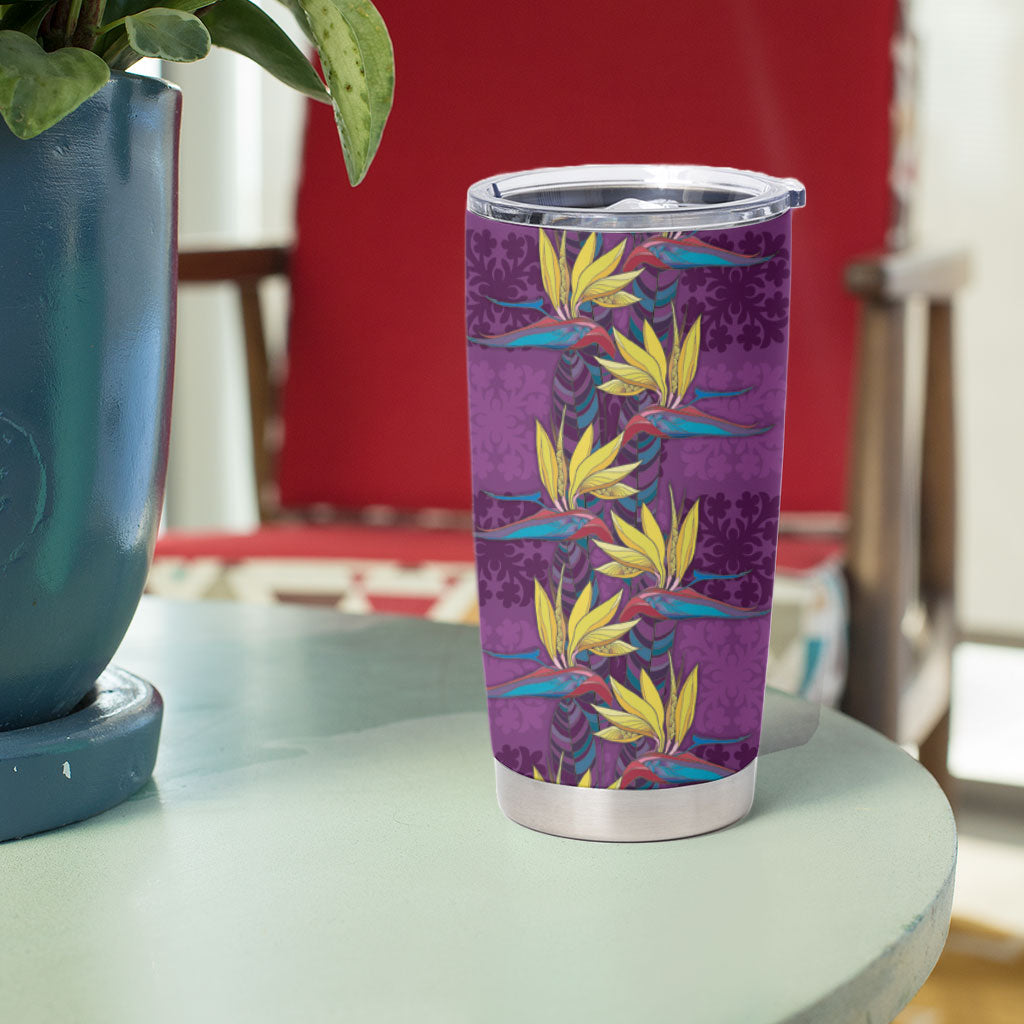 Hawaii Waikiki King Tumbler Cup Purple Quilt With Pua Manu