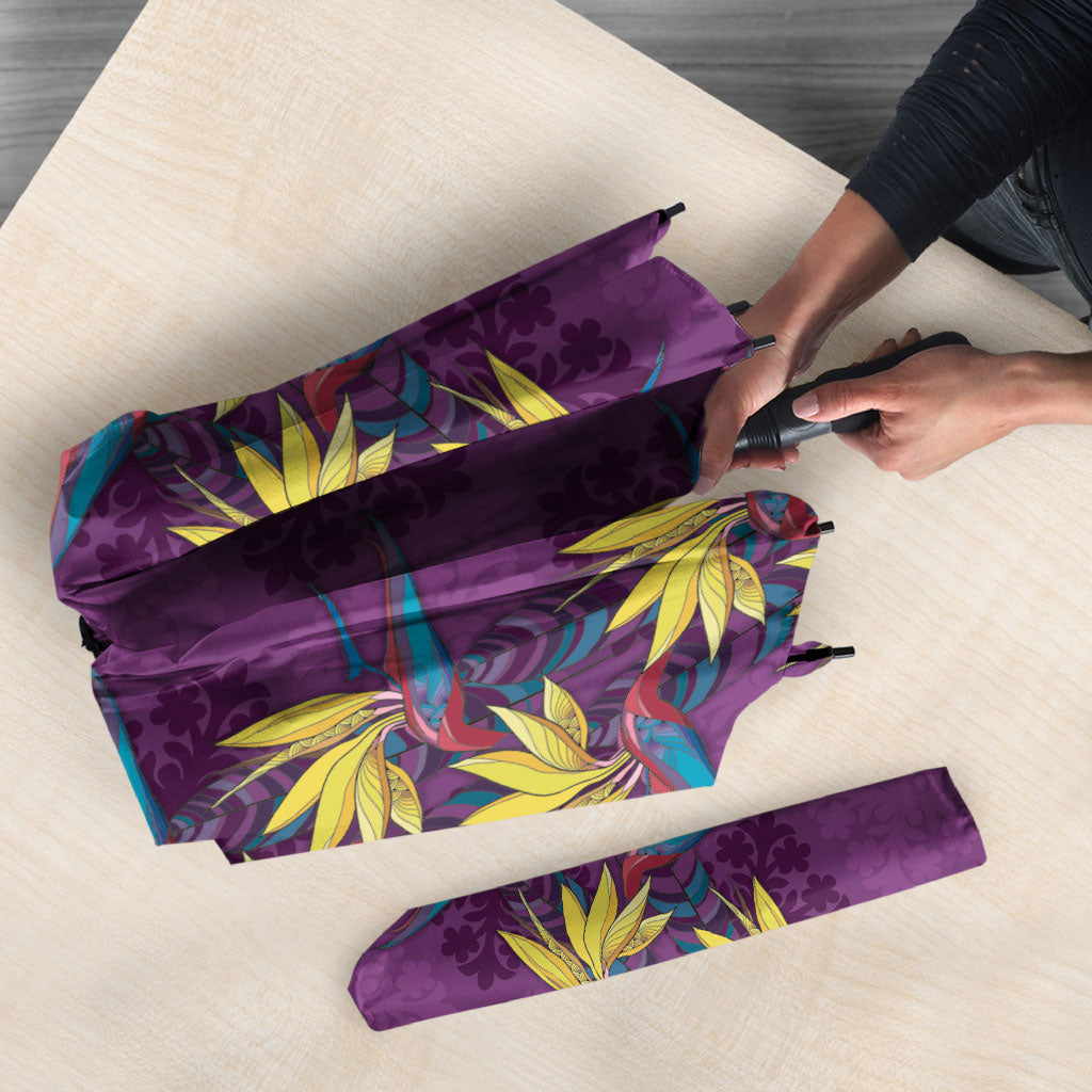Hawaii Waikiki King Umbrella Purple Quilt With Pua Manu