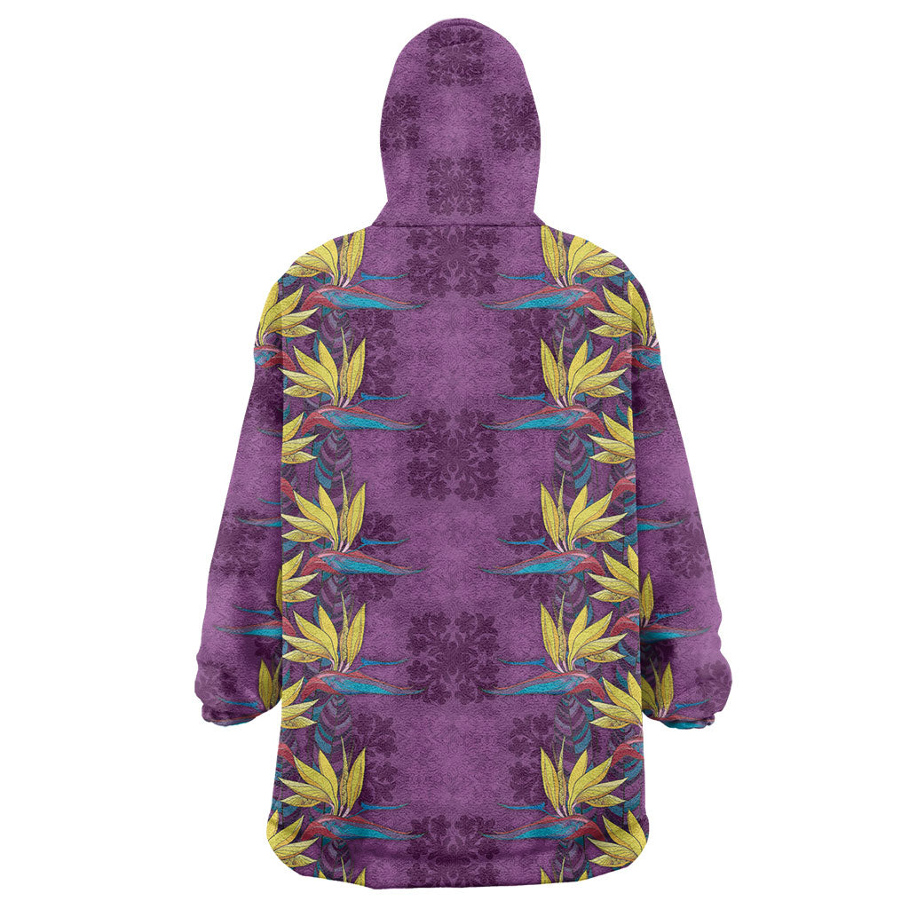 Hawaii Waikiki King Wearable Blanket Hoodie Purple Quilt With Pua Manu