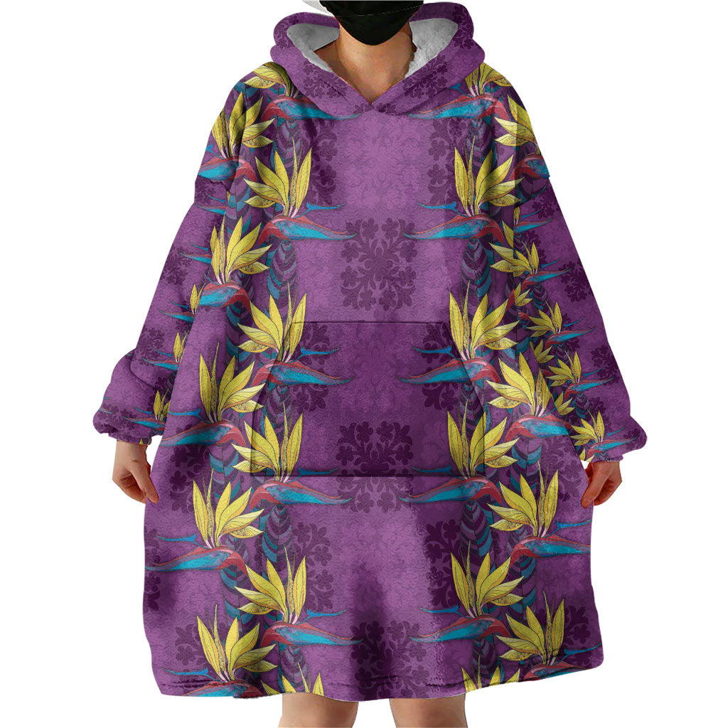 Hawaii Waikiki King Wearable Blanket Hoodie Purple Quilt With Pua Manu
