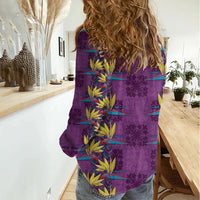 Hawaii Waikiki King Women Casual Shirt Purple Quilt With Pua Manu