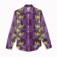 Hawaii Waikiki King Women Casual Shirt Purple Quilt With Pua Manu