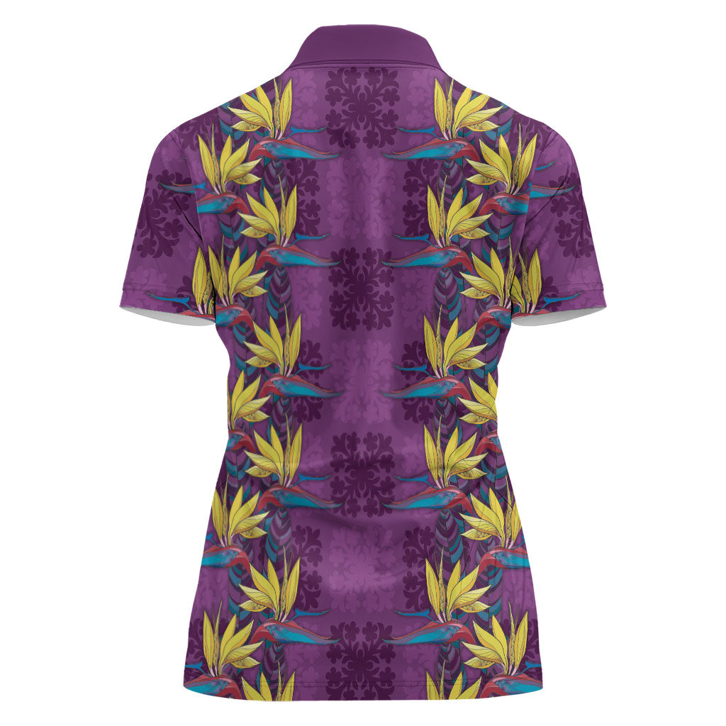 Hawaii Waikiki King Women Polo Shirt Purple Quilt With Pua Manu