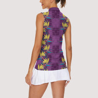 Hawaii Waikiki King Women Sleeveless Polo Shirt Purple Quilt With Pua Manu