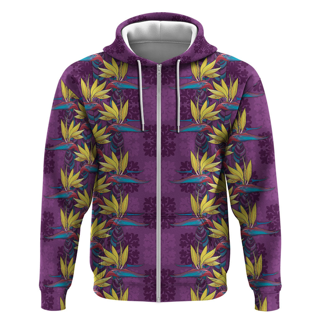 Hawaii Waikiki King Zip Hoodie Purple Quilt With Pua Manu