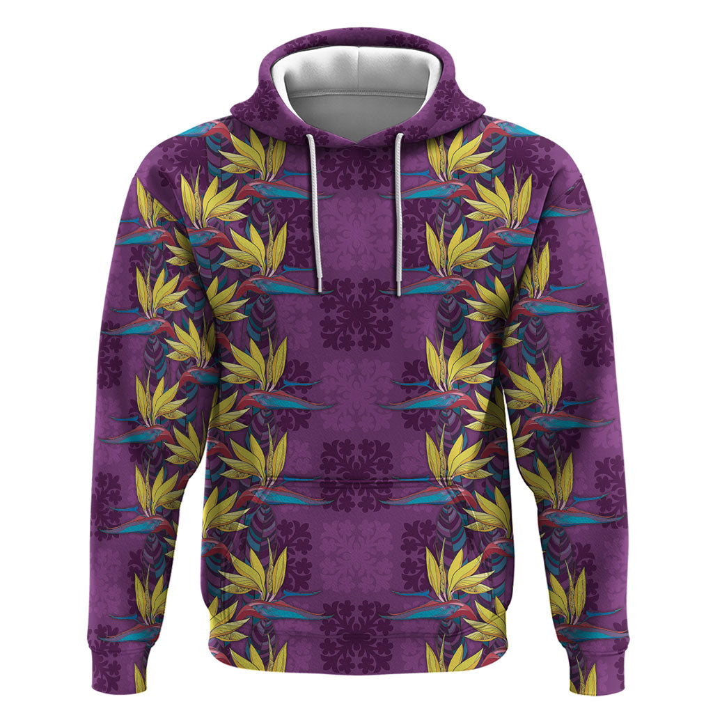 Hawaii Waikiki King Zip Hoodie Purple Quilt With Pua Manu