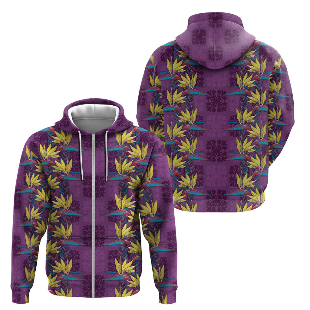 Hawaii Waikiki King Zip Hoodie Purple Quilt With Pua Manu