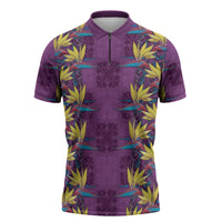 Hawaii Waikiki King Zipper Polo Shirt Purple Quilt With Pua Manu