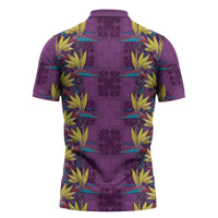 Hawaii Waikiki King Zipper Polo Shirt Purple Quilt With Pua Manu