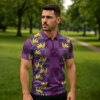 Hawaii Waikiki King Zipper Polo Shirt Purple Quilt With Pua Manu