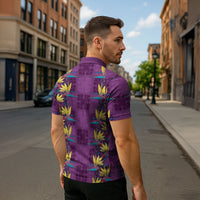 Hawaii Waikiki King Zipper Polo Shirt Purple Quilt With Pua Manu