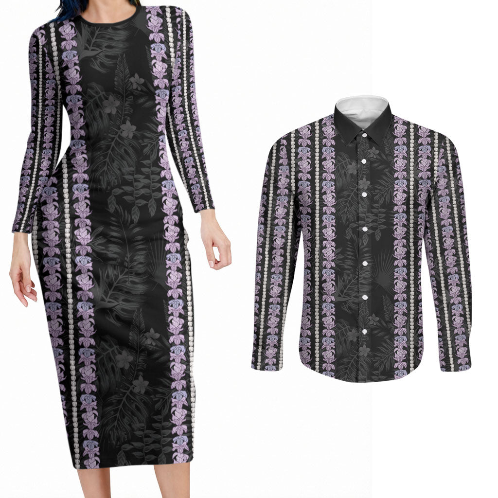 Hawaii Queen Liliuokalani Couples Matching Long Sleeve Bodycon Dress and Long Sleeve Button Shirt Hawaiian Lei Pua Kalaunu