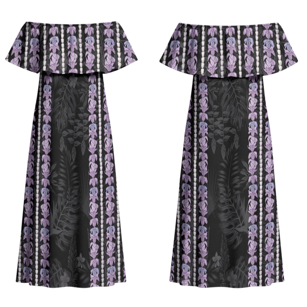 Hawaii Queen Liliuokalani Couples Matching Off Shoulder Maxi Dress and Long Sleeve Button Shirt Hawaiian Lei Pua Kalaunu