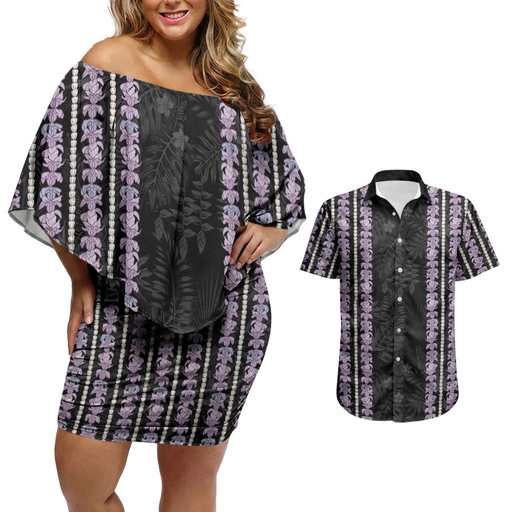 Hawaii Queen Liliuokalani Couples Matching Off Shoulder Short Dress and Hawaiian Shirt Hawaiian Lei Pua Kalaunu