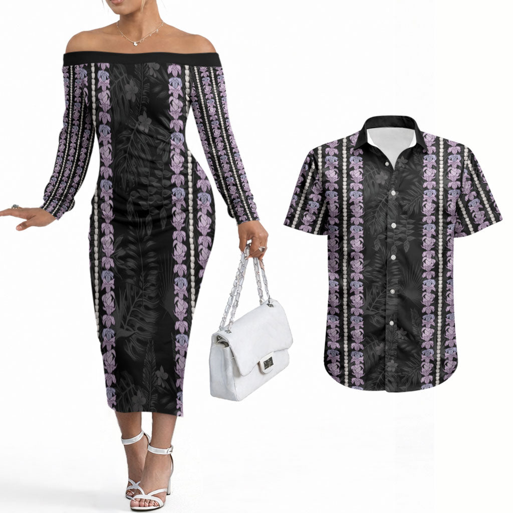 Hawaii Queen Liliuokalani Couples Matching Off The Shoulder Long Sleeve Dress and Hawaiian Shirt Hawaiian Lei Pua Kalaunu