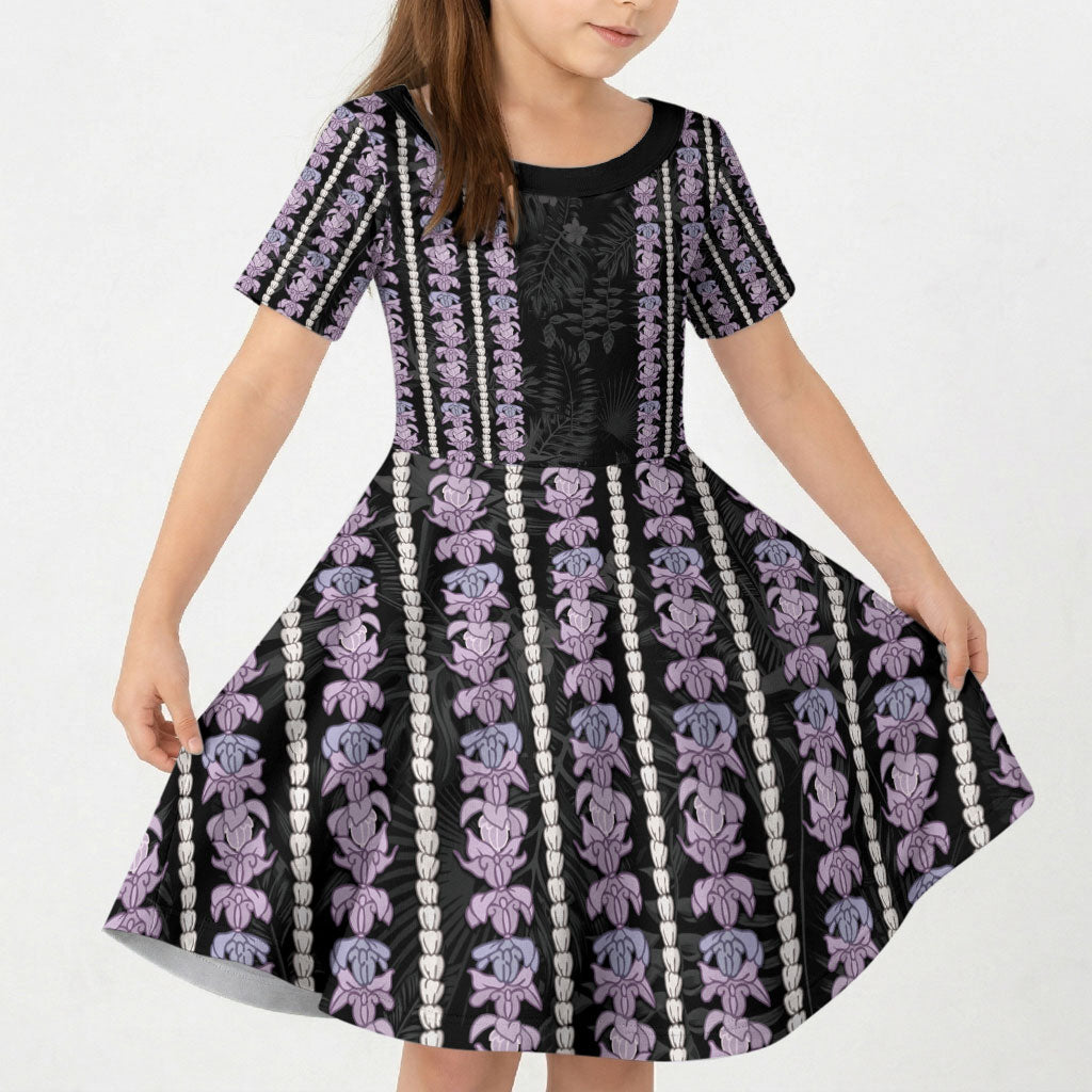 Hawaii Queen Liliuokalani Kid Short Sleeve Dress Hawaiian Lei Pua Kalaunu