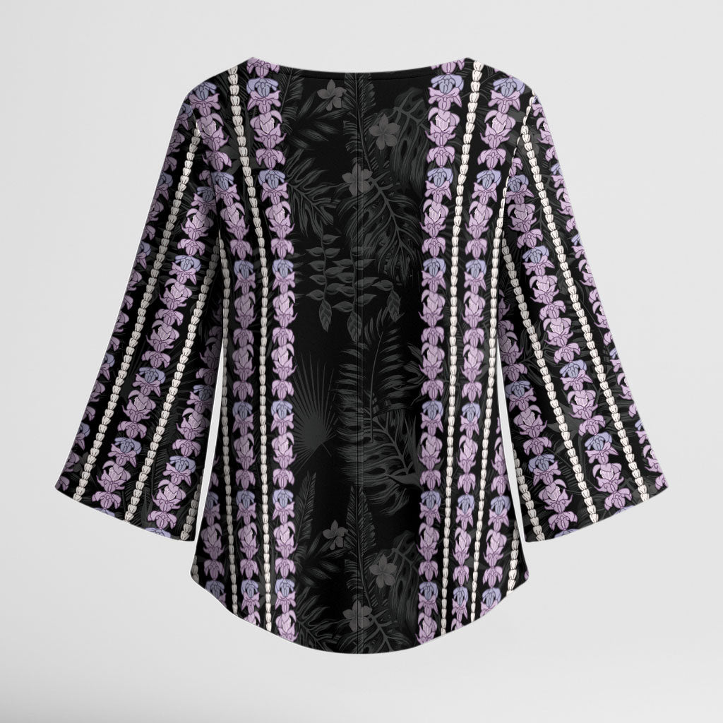 Hawaii Queen Liliuokalani Kimono Sleeve Blouse Hawaiian Lei Pua Kalaunu