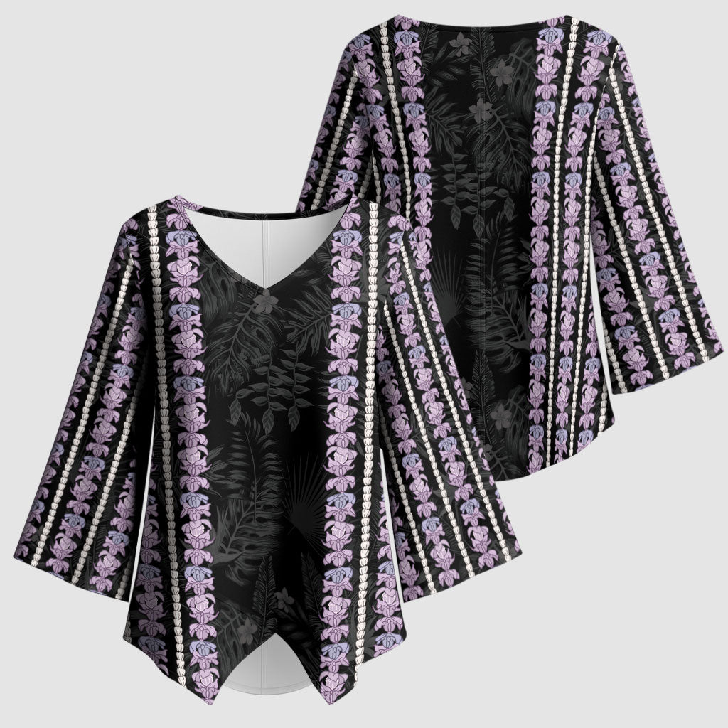 Hawaii Queen Liliuokalani Kimono Sleeve Blouse Hawaiian Lei Pua Kalaunu