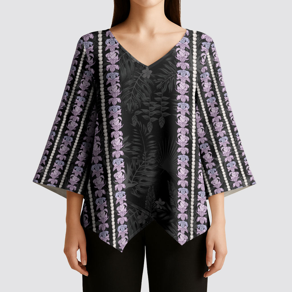 Hawaii Queen Liliuokalani Kimono Sleeve Blouse Hawaiian Lei Pua Kalaunu