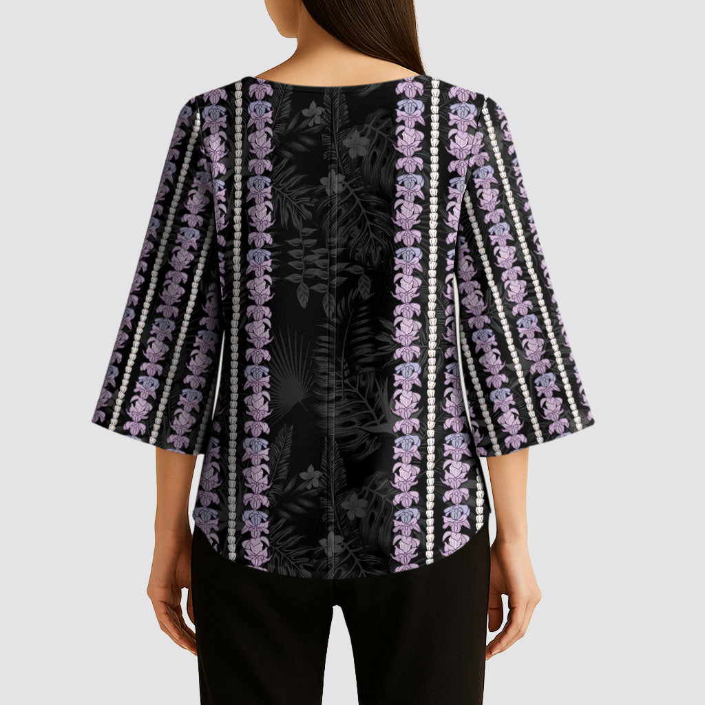 Hawaii Queen Liliuokalani Kimono Sleeve Blouse Hawaiian Lei Pua Kalaunu