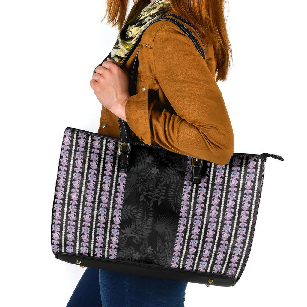 Hawaii Queen Liliuokalani Leather Tote Bag Hawaiian Lei Pua Kalaunu