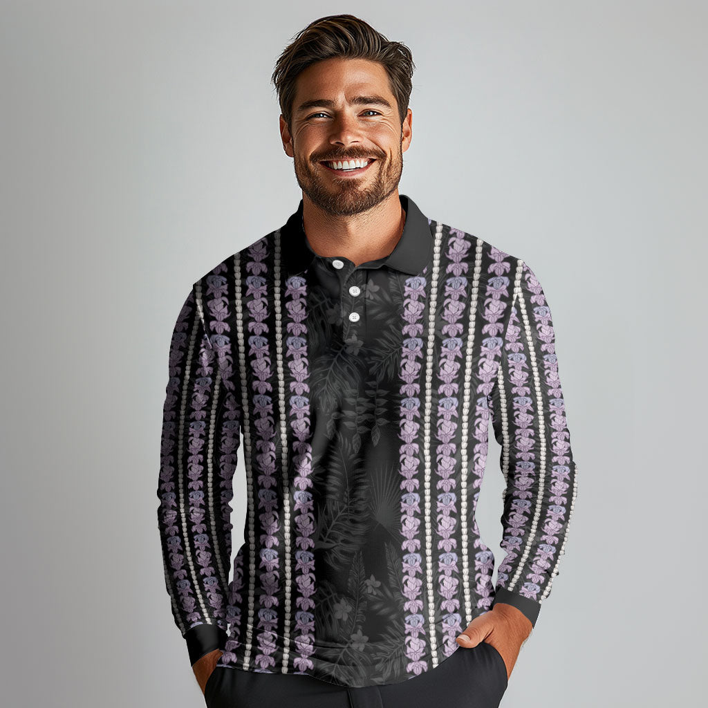 Hawaii Queen Liliuokalani Long Sleeve Polo Shirt Hawaiian Lei Pua Kalaunu