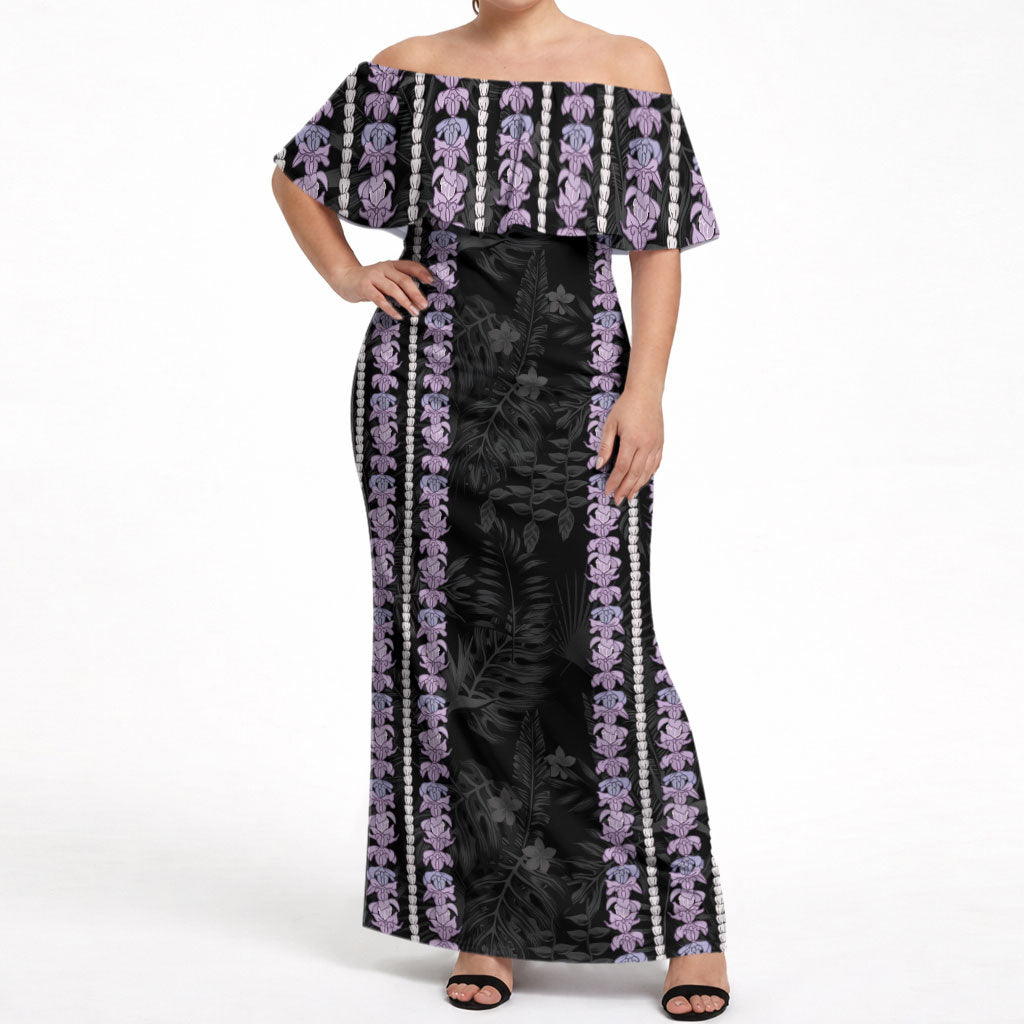 Hawaii Queen Liliuokalani Off Shoulder Maxi Dress Hawaiian Lei Pua Kalaunu