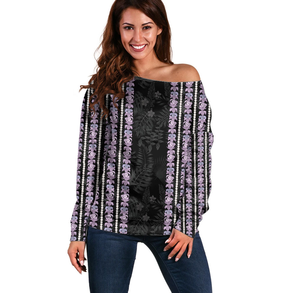 Hawaii Queen Liliuokalani Off Shoulder Sweater Hawaiian Lei Pua Kalaunu