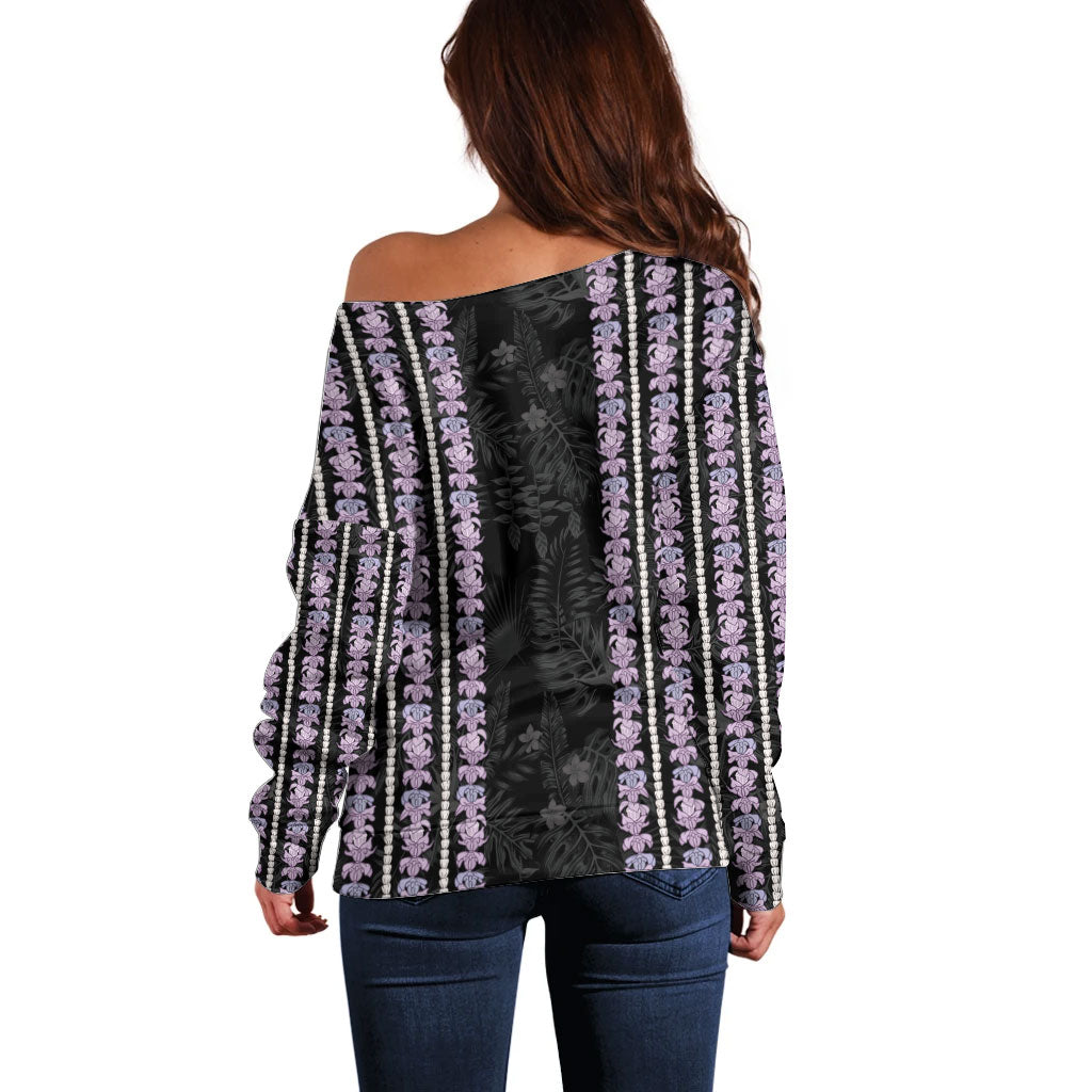 Hawaii Queen Liliuokalani Off Shoulder Sweater Hawaiian Lei Pua Kalaunu