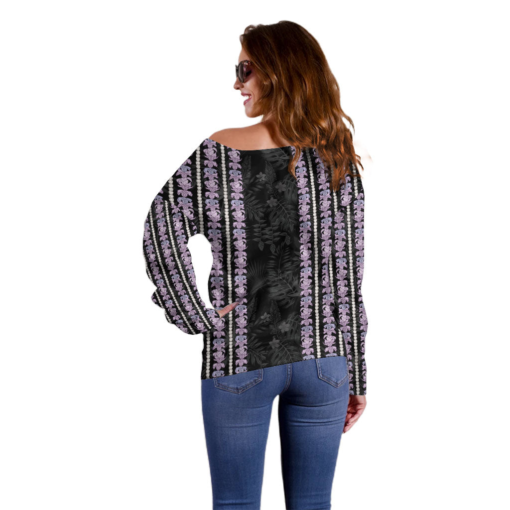 Hawaii Queen Liliuokalani Off Shoulder Sweater Hawaiian Lei Pua Kalaunu