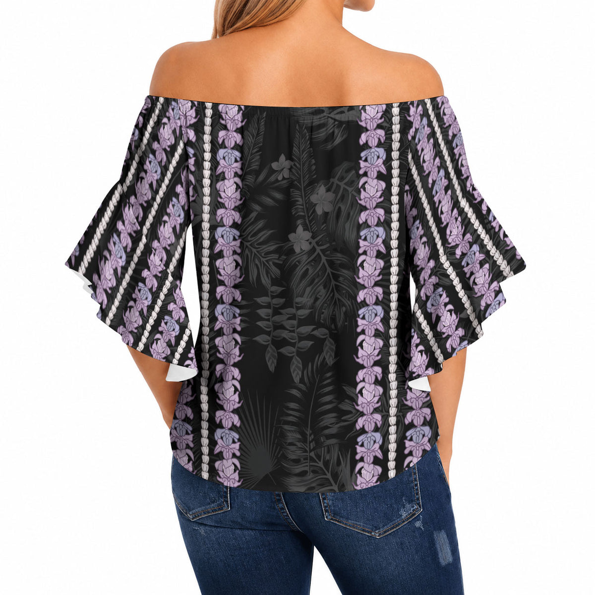 Hawaii Queen Liliuokalani Off Shoulder Wrap Waist Top Hawaiian Lei Pua Kalaunu