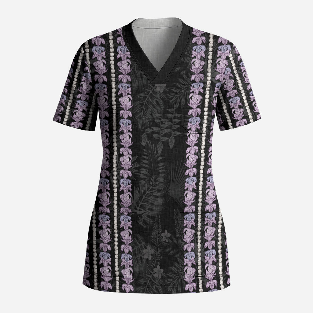 Hawaii Queen Liliuokalani Scrub Top Hawaiian Lei Pua Kalaunu