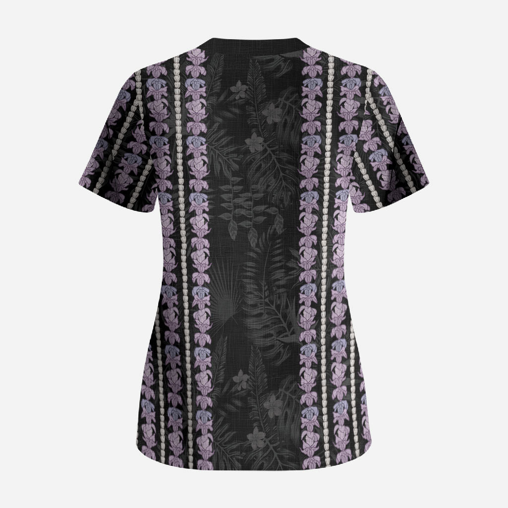 Hawaii Queen Liliuokalani Scrub Top Hawaiian Lei Pua Kalaunu