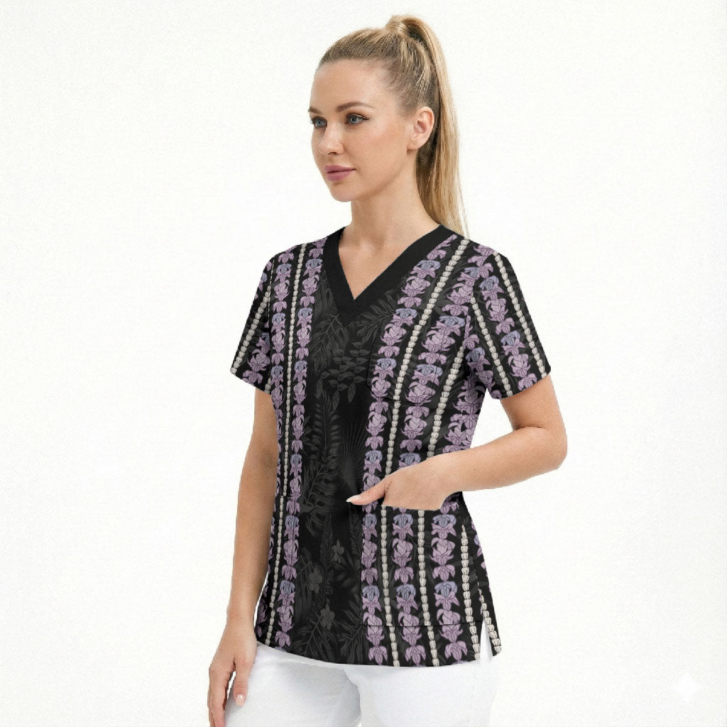 Hawaii Queen Liliuokalani Scrub Top Hawaiian Lei Pua Kalaunu