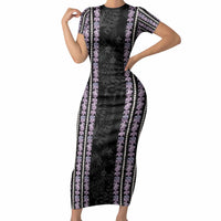 Hawaii Queen Liliuokalani Short Sleeve Bodycon Dress Hawaiian Lei Pua Kalaunu