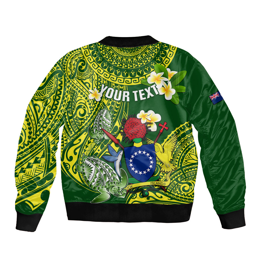 Personalized Cook Islands Sleeve Zip Bomber Jacket Coat Of Arms Plumeria Polynesian Turtle LT05 - Polynesian Pride