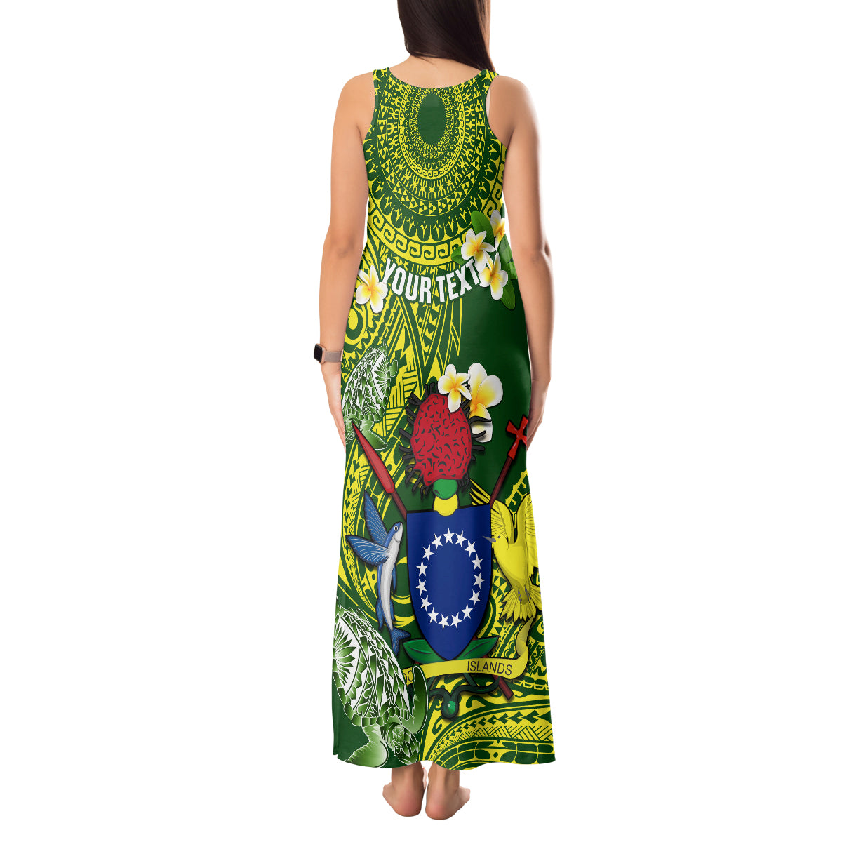 Personalized Cook Islands Tank Maxi Dress Coat Of Arms Plumeria Polynesian Turtle LT05 - Polynesian Pride