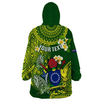 Personalized Cook Islands Wearable Blanket Hoodie Coat Of Arms Plumeria Polynesian Turtle LT05 - Polynesian Pride