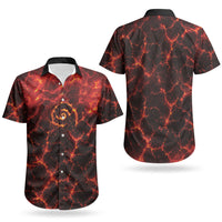 Lava Monster Costume Couples Matching Long Sleeve Bodycon Dress and Hawaiian Shirt Fiery Lava Spiral