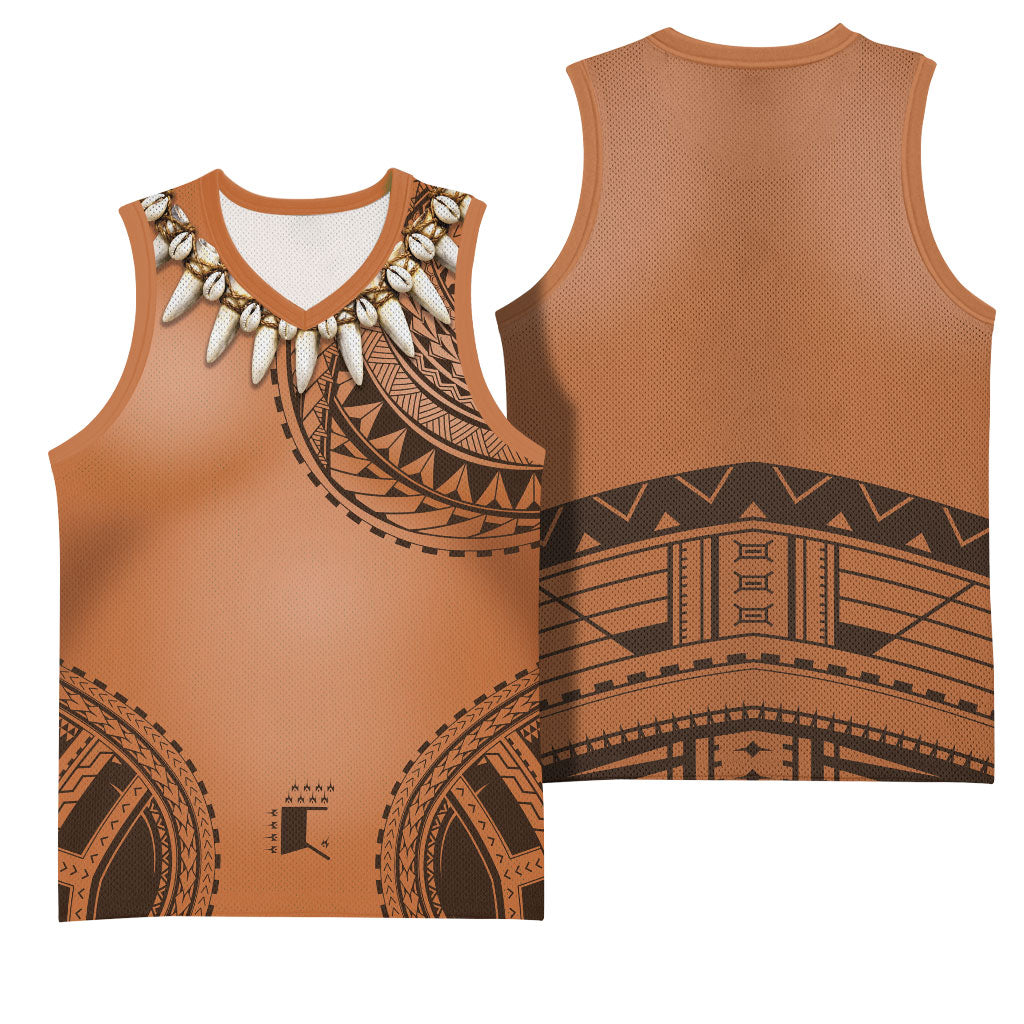 Polynesian Chief Inspired Costume Basketball Jersey Tribal Pattern With Tooth Necklace