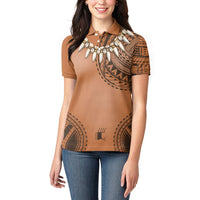 Polynesian Chief Inspired Costume Women Polo Shirt Tribal Pattern With Tooth Necklace