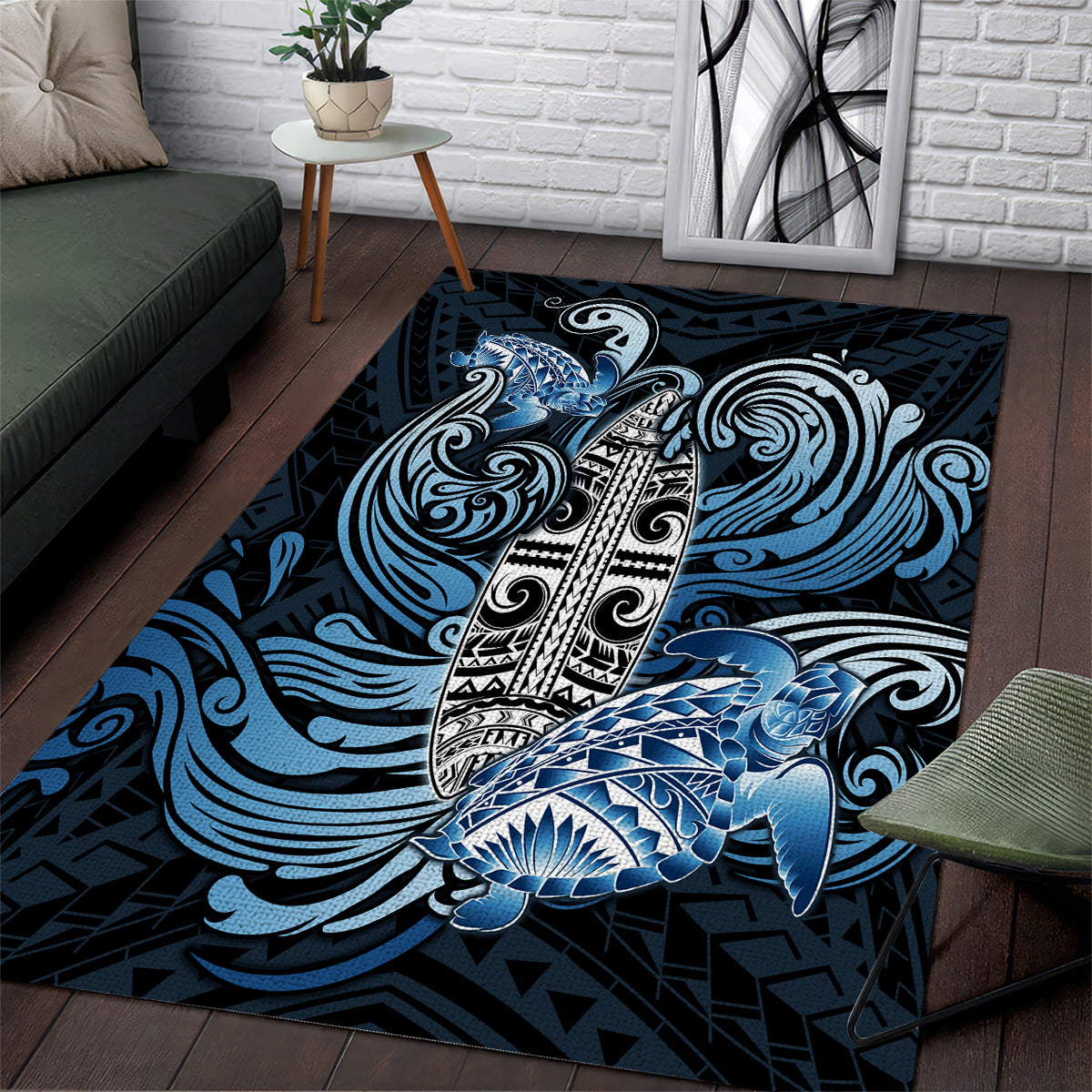 Polynesia Go Surfing Area Rug The Pacific Wave Of Water LT05 Blue - Polynesian Pride
