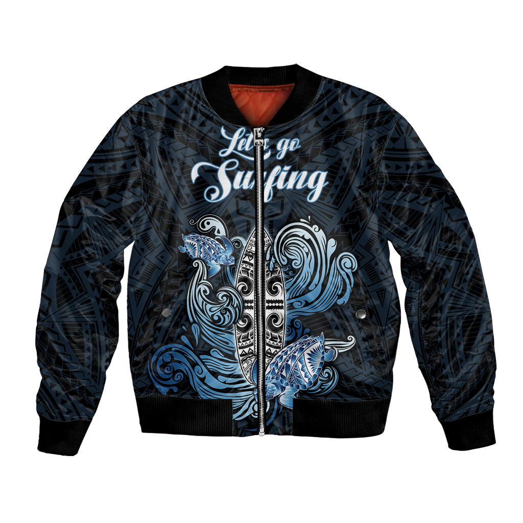 Personalised Polynesia Go Surfing Bomber Jacket The Pacific Wave Of Water LT05 Unisex Blue - Polynesian Pride