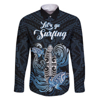 Personalised Polynesia Go Surfing Family Matching Short Sleeve Bodycon Dress and Hawaiian Shirt The Pacific Wave Of Water LT05 Dad's Shirt - Long Sleeve Blue - Polynesian Pride