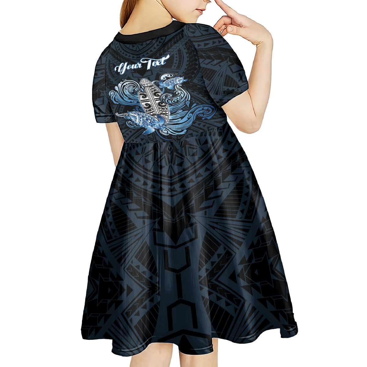 Personalised Polynesia Go Surfing Kid Short Sleeve Dress The Pacific Wave Of Water LT05 - Polynesian Pride