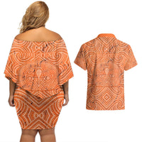 Personalised Lapita Culture Couples Matching Off Shoulder Short Dress and Hawaiian Shirt Iconic Double Face Pattern LT05 - Polynesian Pride
