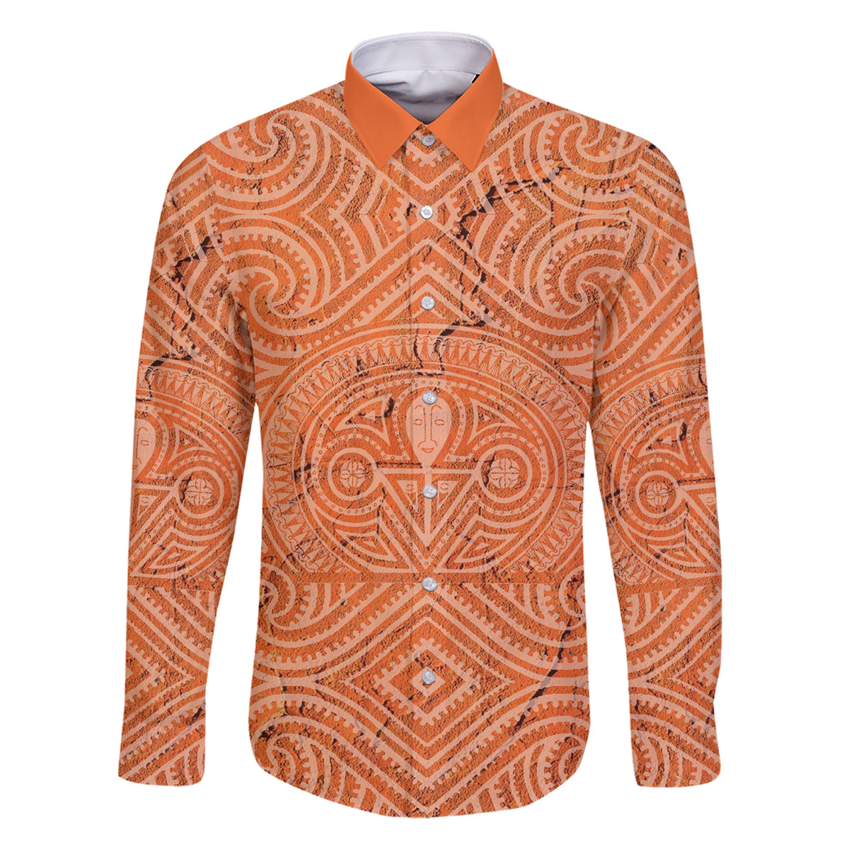 Personalised Lapita Culture Family Matching Off Shoulder Maxi Dress and Hawaiian Shirt Iconic Double Face Pattern LT05 Dad's Shirt - Long Sleeve Brown - Polynesian Pride